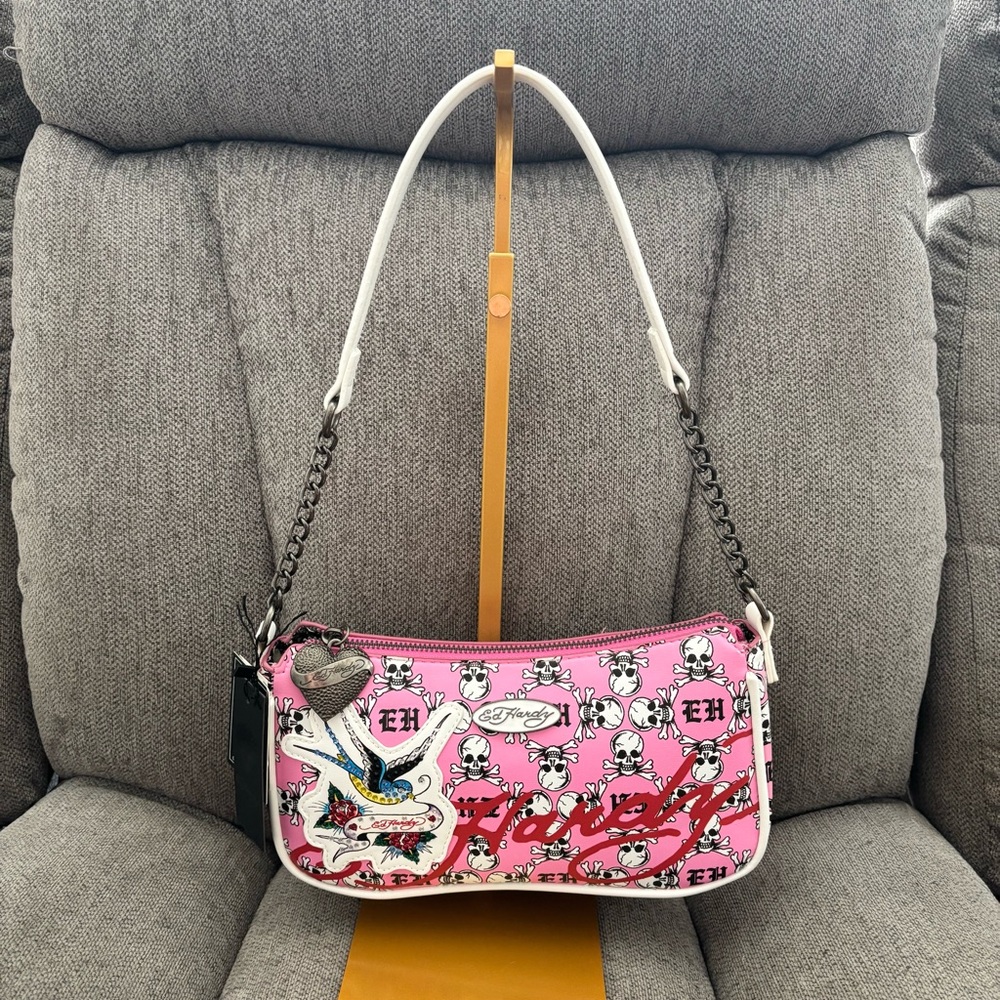 Ed Hardy Pink Skull Shoulder Bag • Y2K Tattoo Style • NWT - Picture 2 of 13